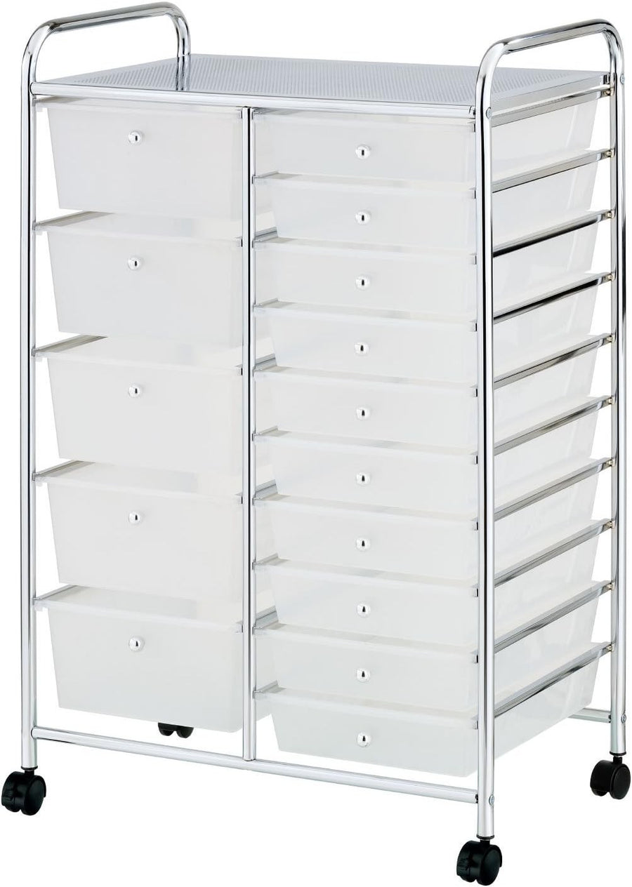 15 Drawer Rolling Storage Trolley White Beauty Office Organizer Cart