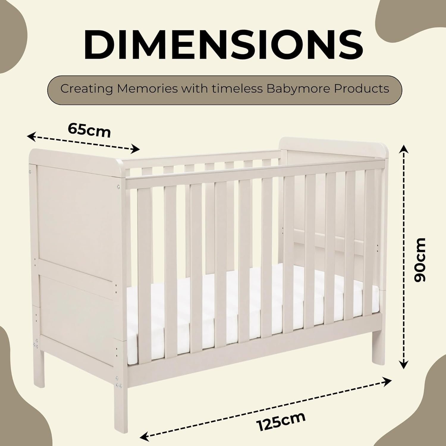 Convertible Mini Baby Cot Bed Toddler Bed Adjustable Height with Teething Rails