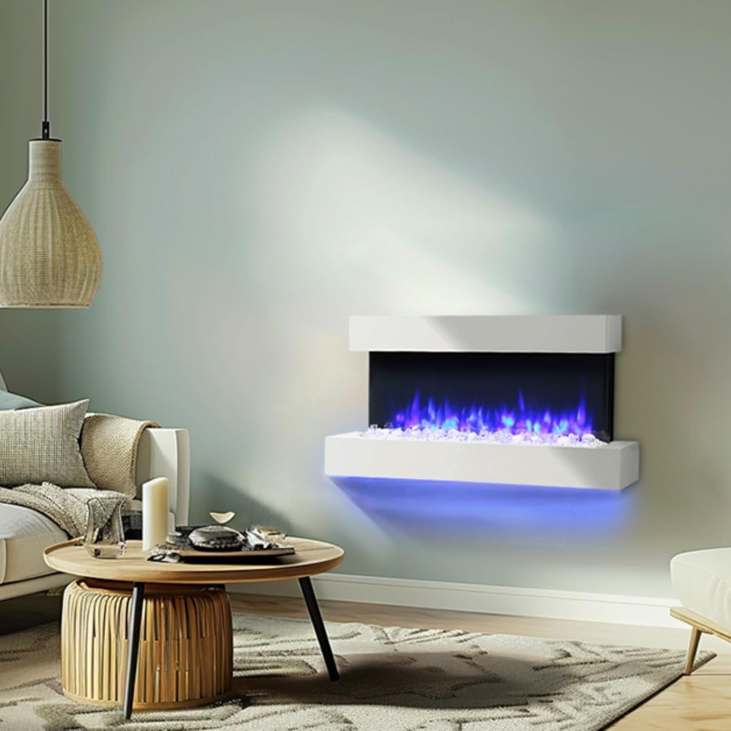 43" Wall Mounted Electric Fireplace Remote 2kW LED Flame with Mantel