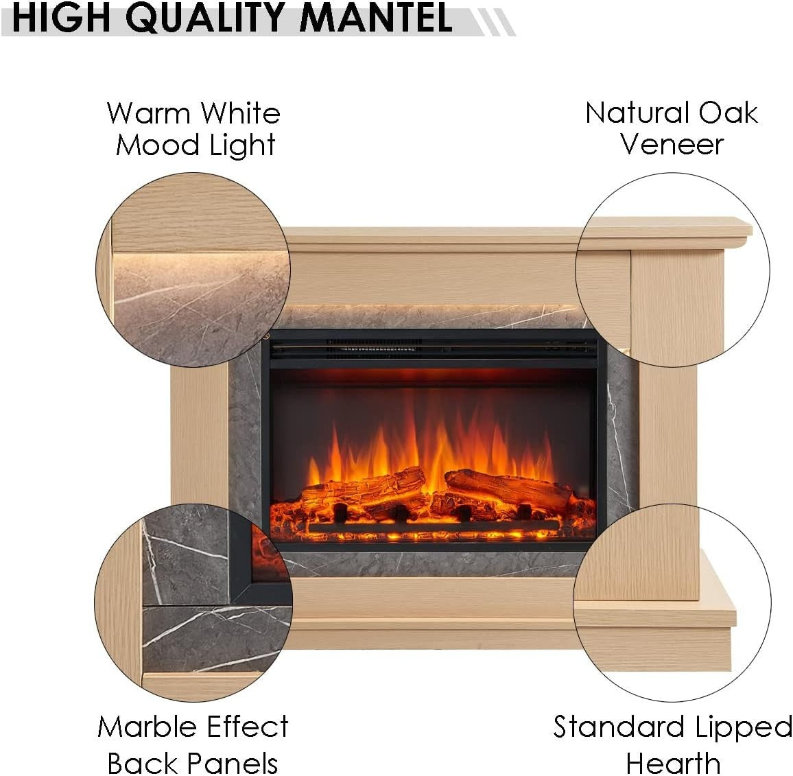 Electric Fireplace Suite 43" LED Log Flame Heater Freestanding Oak