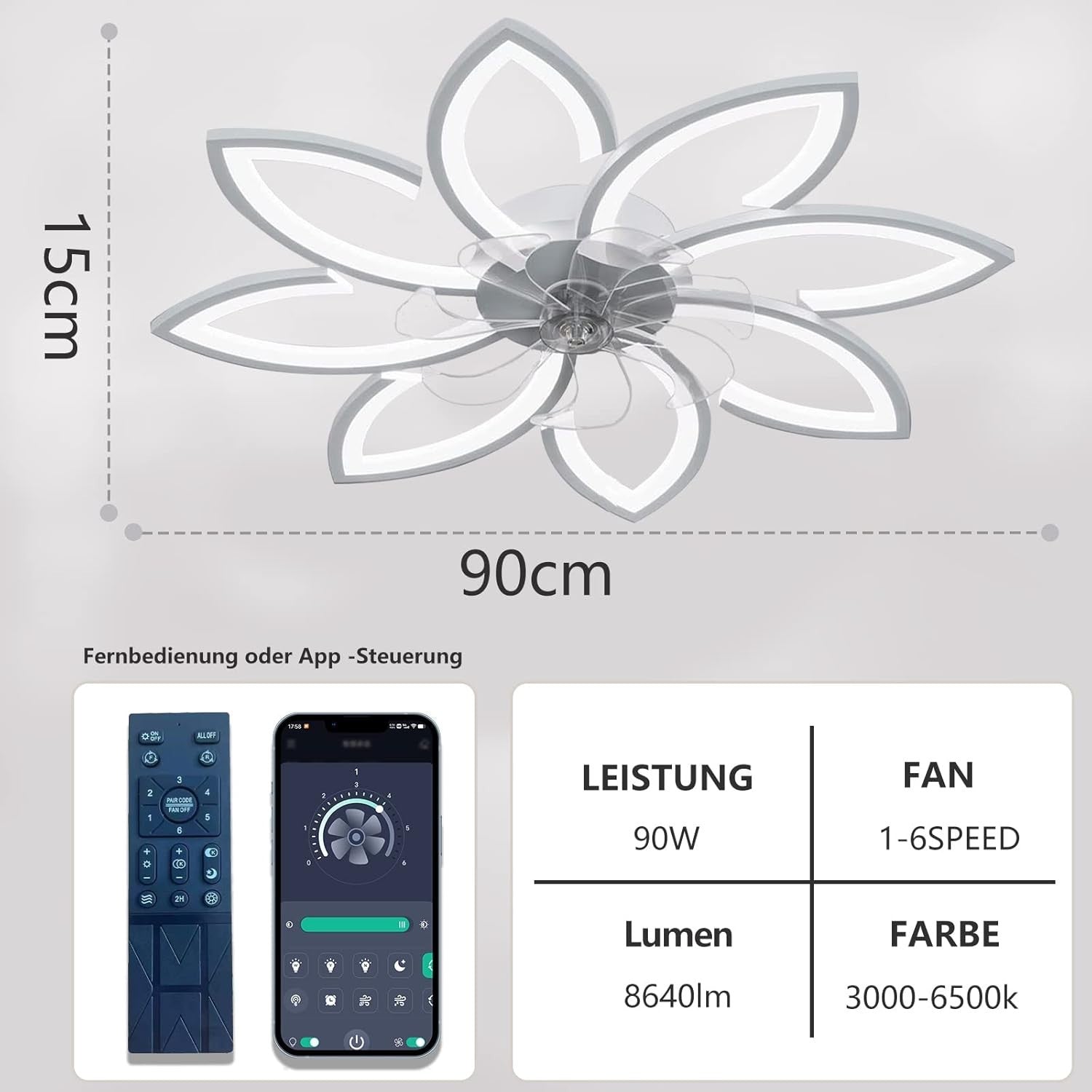 Wildcat 69CM LED Ceiling Fan with Lights 6 Speeds Dimmable Matte White