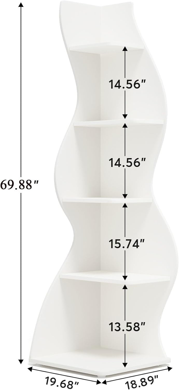Modern 5-Tier Corner Bookshelf Wave Design Wall Storage Rack for Living Room