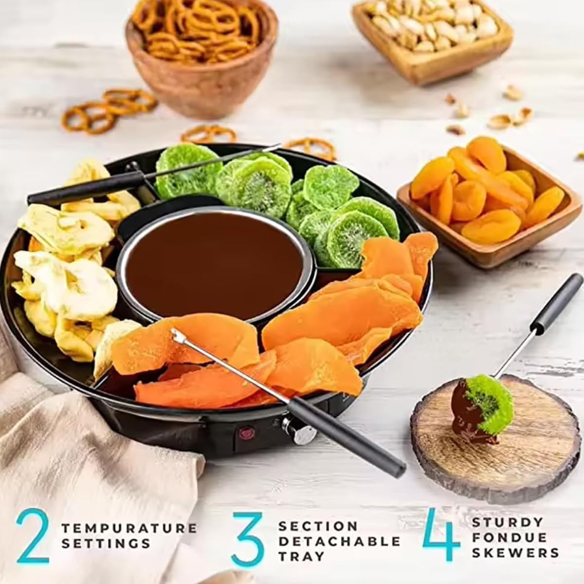 Electric Chocolate Fondue Pot Set Dessert Melter Forks White