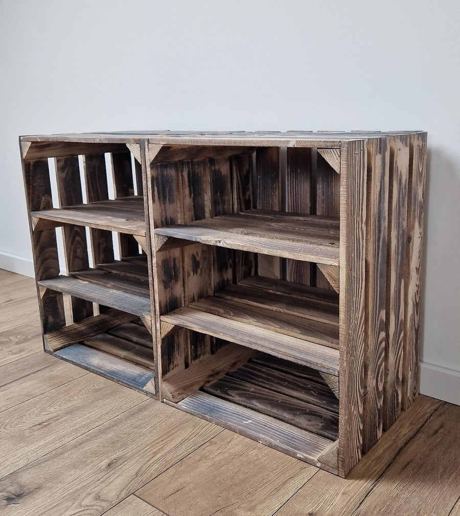 2-Tier Grey Wooden Crates Storage Shelf Organizer 50x40x30cm Durable