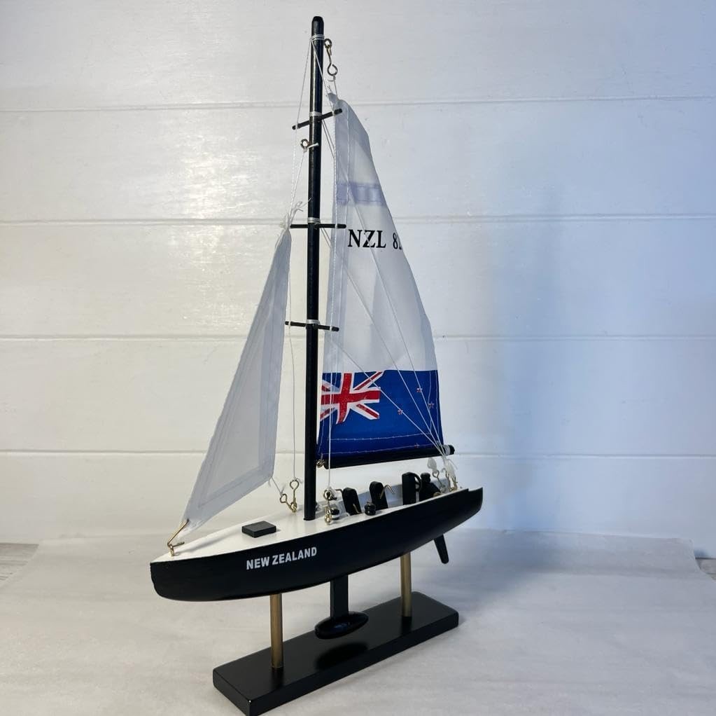 Nautical Model Yacht on Stand 33cm | Sailing Boat Ornament | Coastal Home Decor