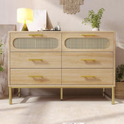 Rustic 6-Drawer Sideboard Cabinet with Metal Handles, Anti-Tip & Adjustable Feet
