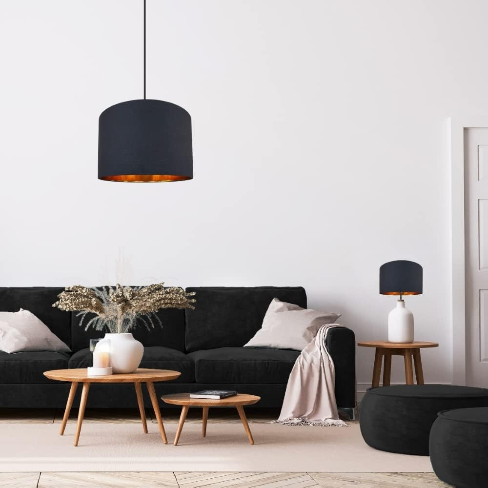 Black Drum Lampshade 40cm Gold Inner Table Floor Pendant Light Shade