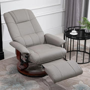 Manual Recliner Armchair Chair Faux Leather Wood Base Swivel Lounge Grey