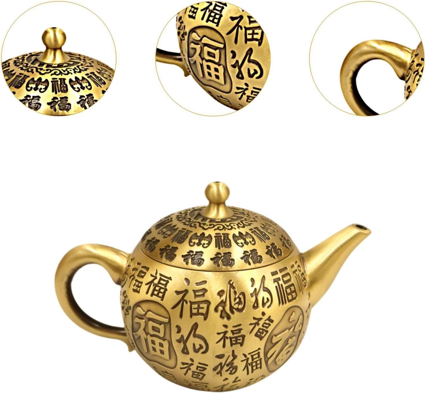Brass Chinese Teapot Ornament Feng Shui Table Decor Good Luck Statue