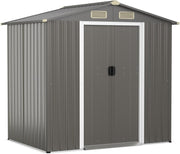 6x4FT Metal Garden Shed Outdoor Storage House Lockable Sliding Doors Grey