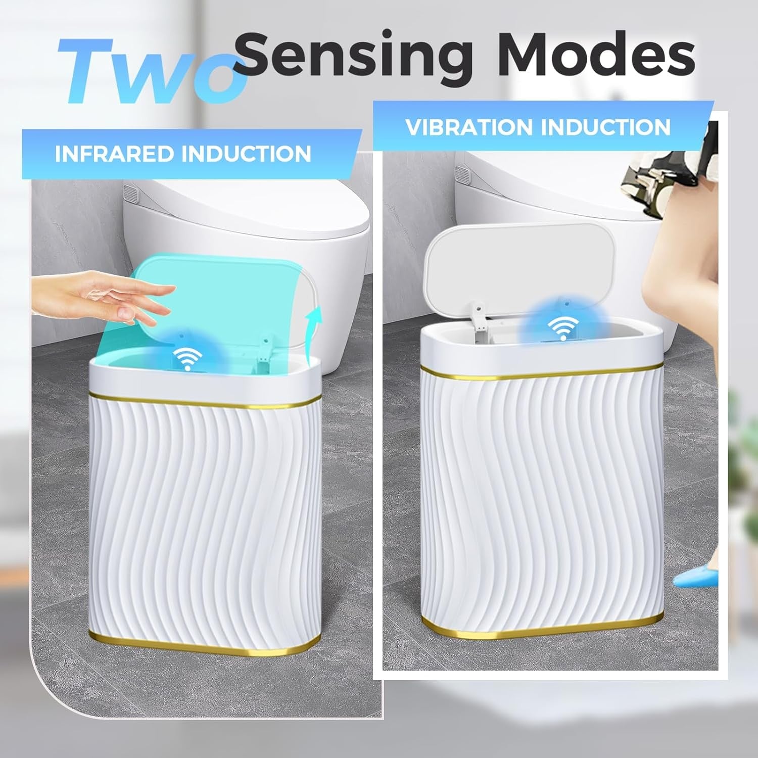 Automatic Touchless Bathroom Bin 2.6 Gallon Motion Sensor Slim White