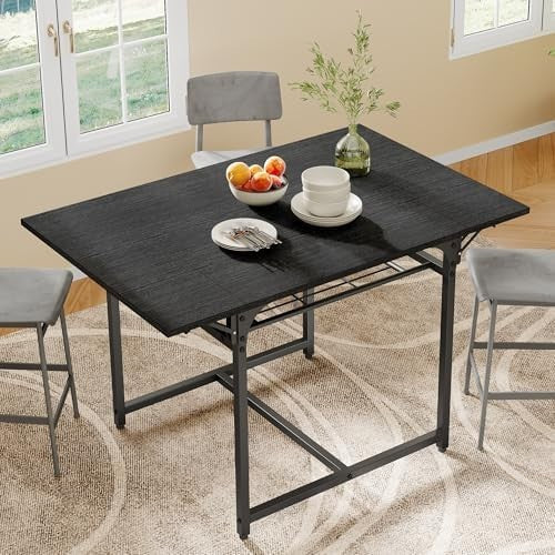 Black Folding Dining Table Drop Leaf with Storage 120cm