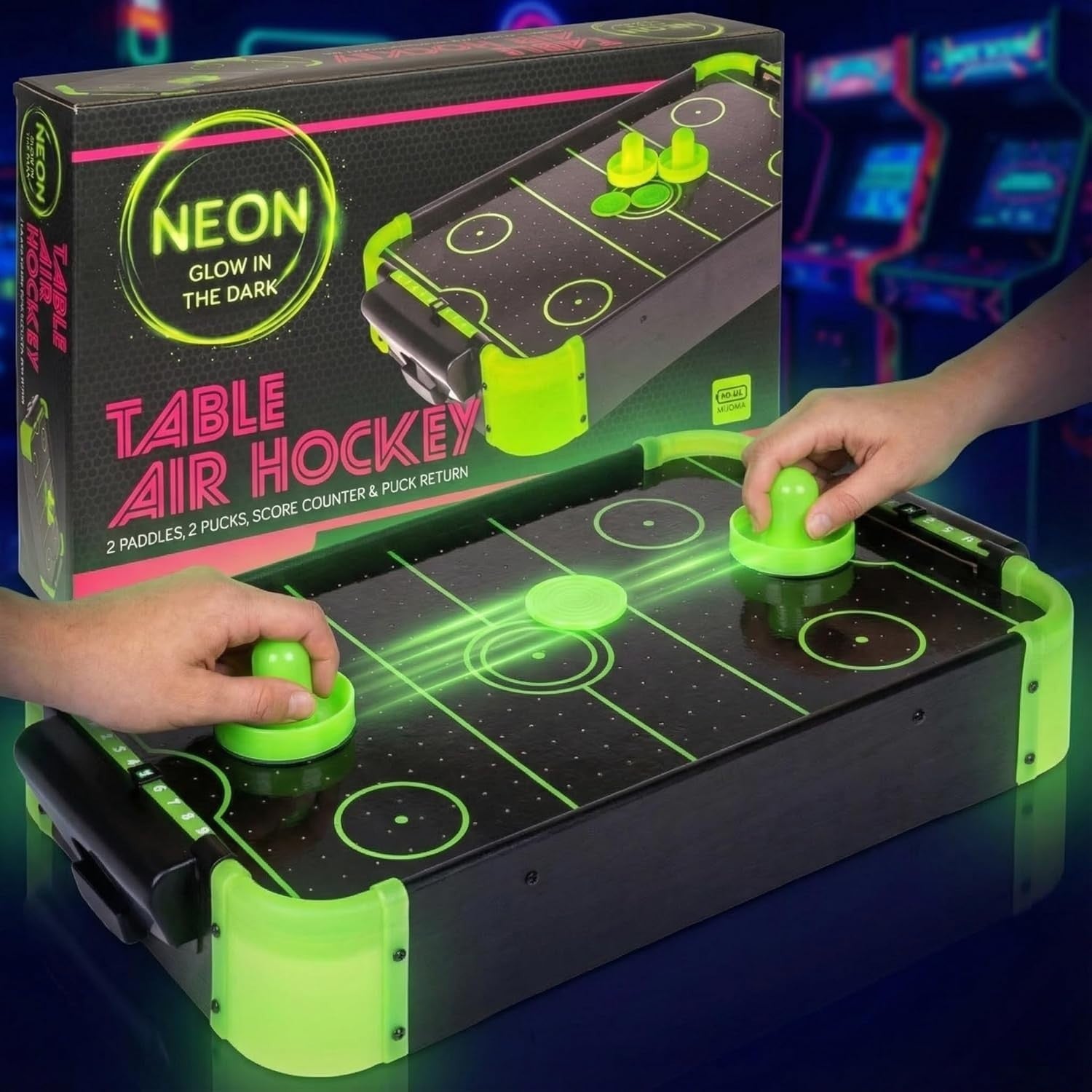 Glow in the Dark Tabletop Air Hockey Game Neon Arcade Fun