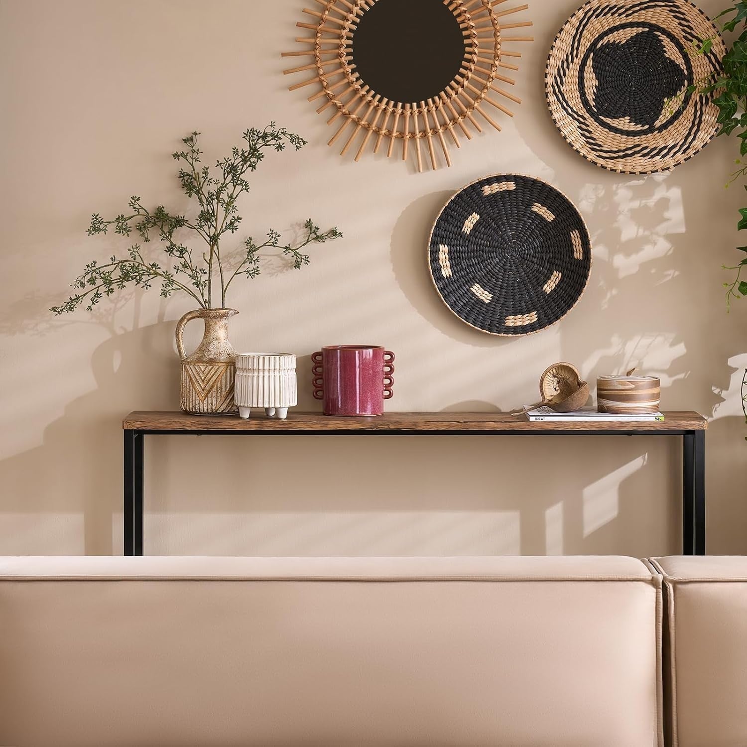 Slim Console Table with Wood Top & Metal Frame, Modern Entryway Desk