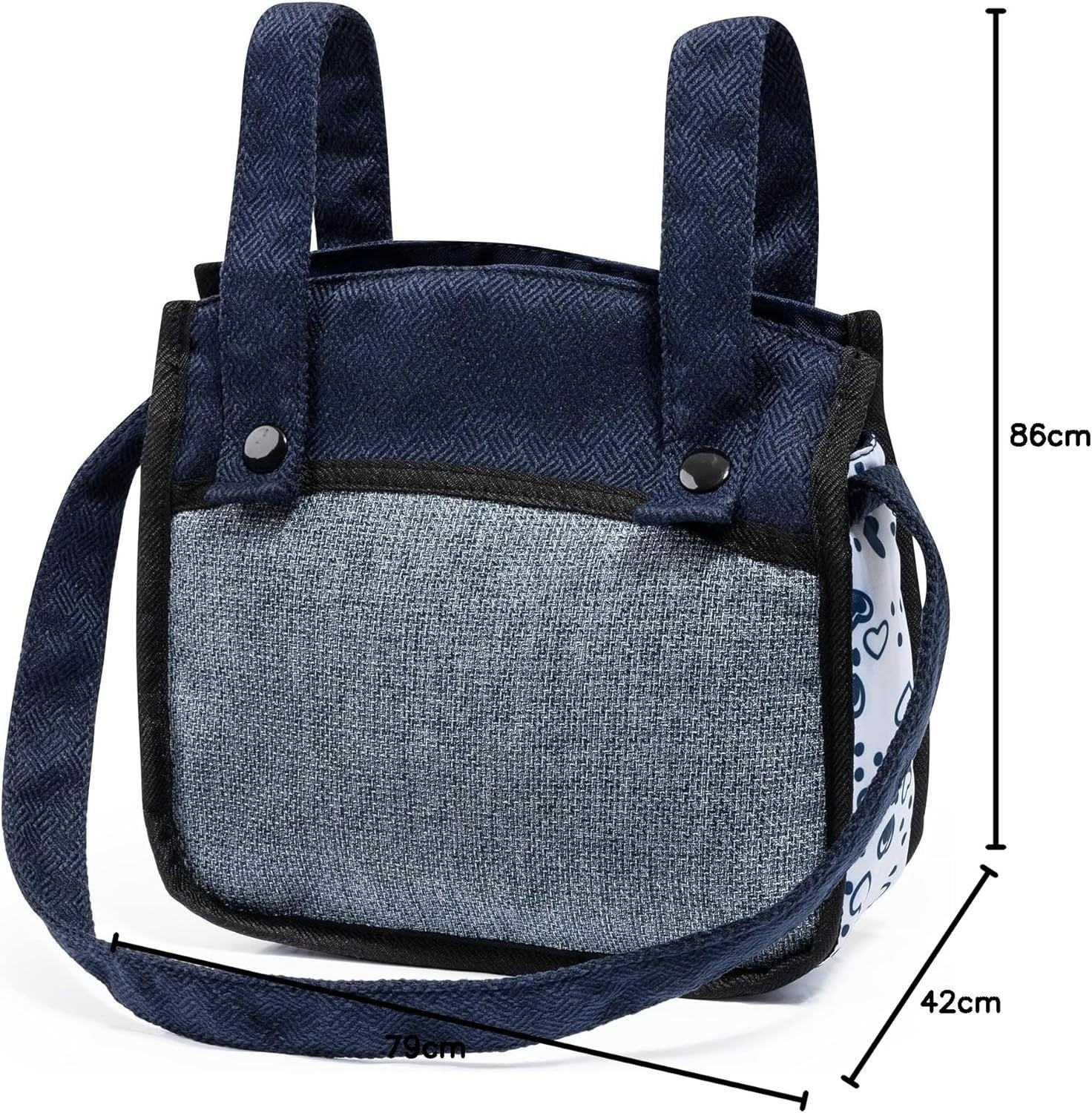 Convertible Doll Pram Stroller Adjustable Handle Foldable Basket Bag