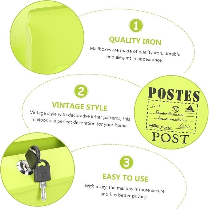 Secure Vintage Wall Mount Mailbox with Lock – Iron Post Box for Home & Garden