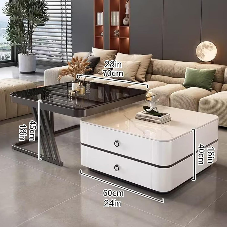 Nesting Coffee Table Set 2pc Modern Marble Top Side End Tables Living Room