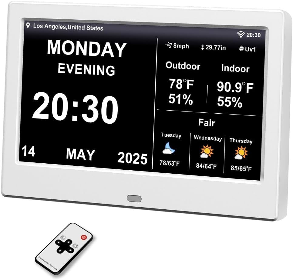 Large Digital Clock 7in Display Temperature Humidity Alarms Elderly