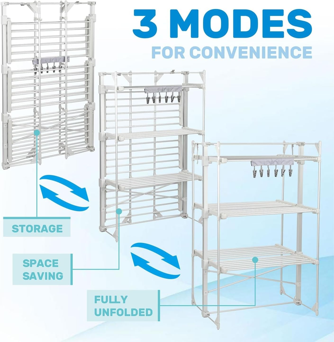 XL Heated Clothes Airer 3 Tier Square Electric Indoor Drying Rack 36 Rails 400W