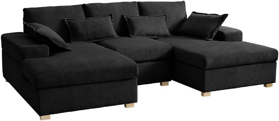 U-Shape Fabric Sofa Jumbo Cord 4-Seater Small or Large + Optional Footstool