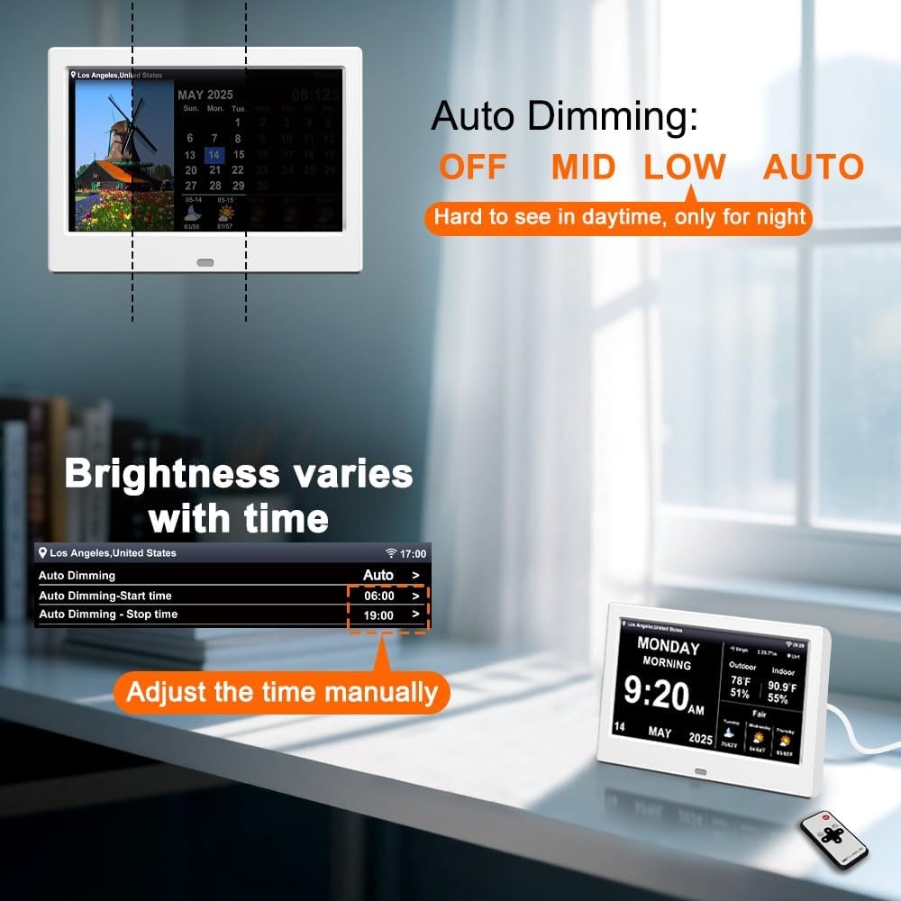 Large Digital Clock 7in Display Temperature Humidity Alarms Elderly