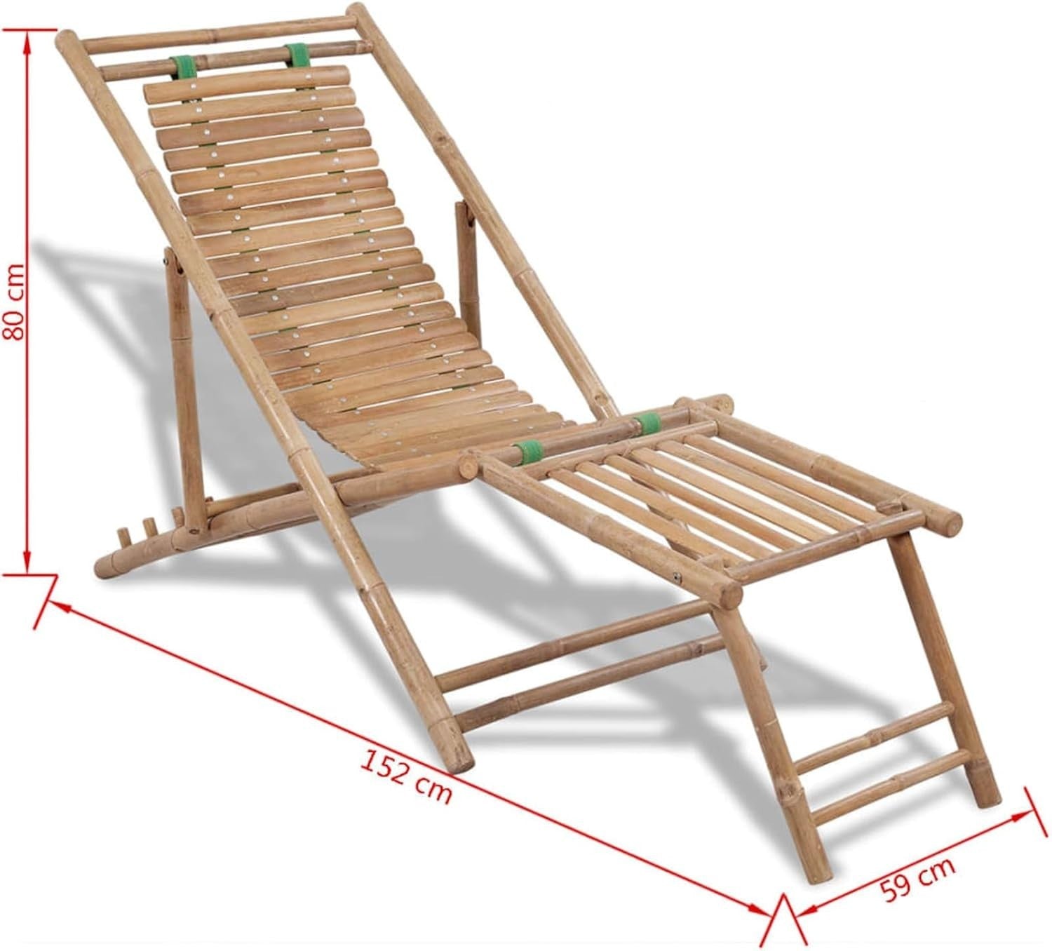 Outdoor Bamboo Reclining Deck Chair with Footrest – Foldable Sun Lounger