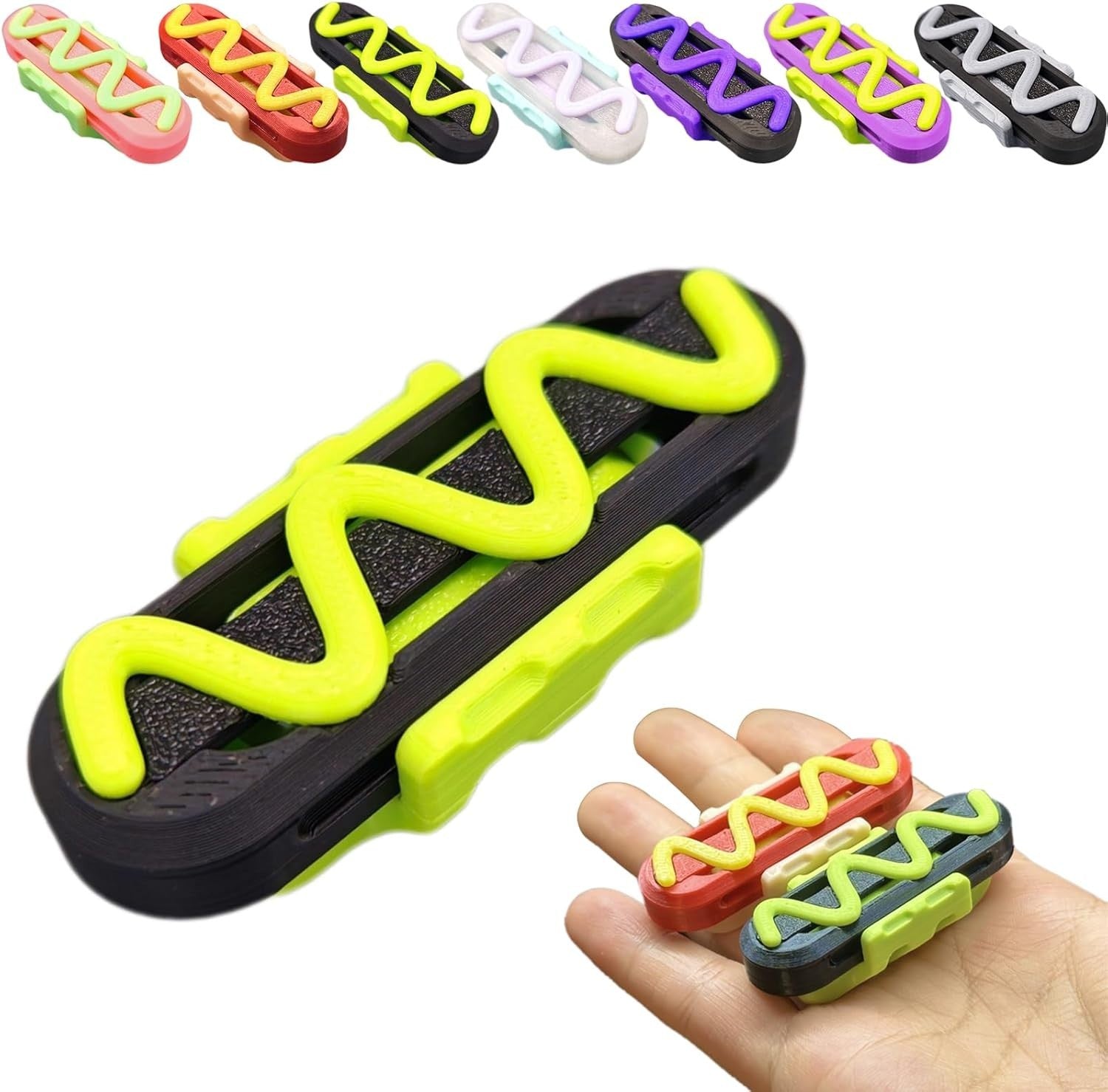 Green Black Hot Dog Fidget Slider w Ratchet Ring Clicky EDC