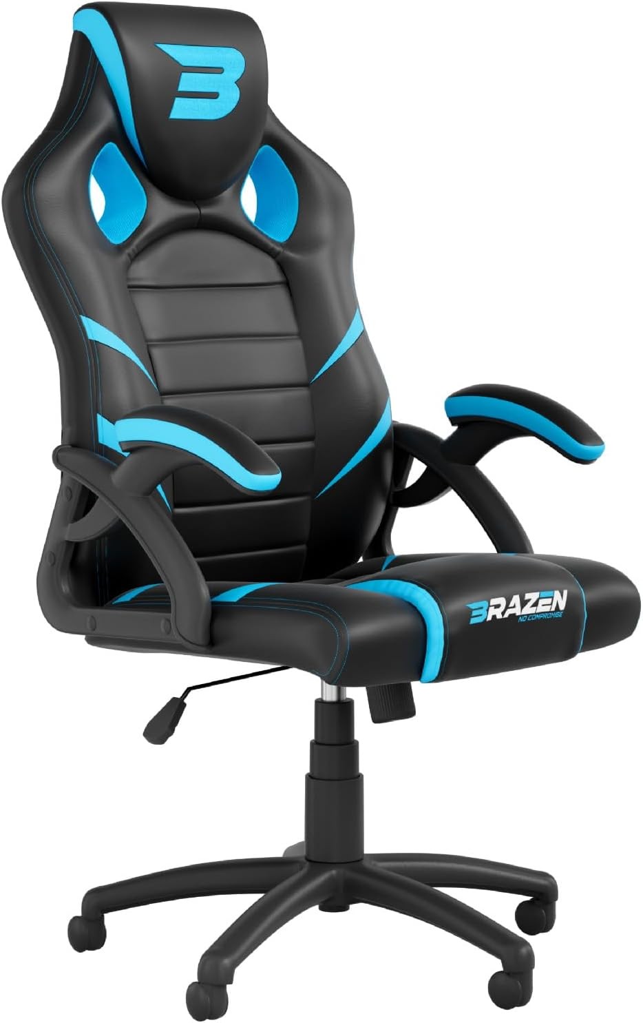 Ergonomic Gaming Chair Racing Style Faux Leather Swivel Blue