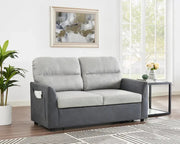 2 Seater Grey Sofa Bed Clic Clac Pull Out with Storage Pockets Fabric Seat