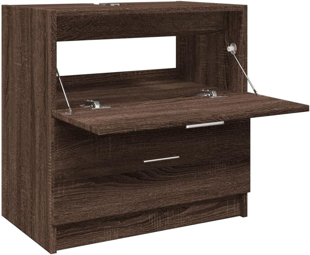 Brown Oak Under Sink Bathroom Cabinet Drawer Storage Unit 59x37x59cm Modern