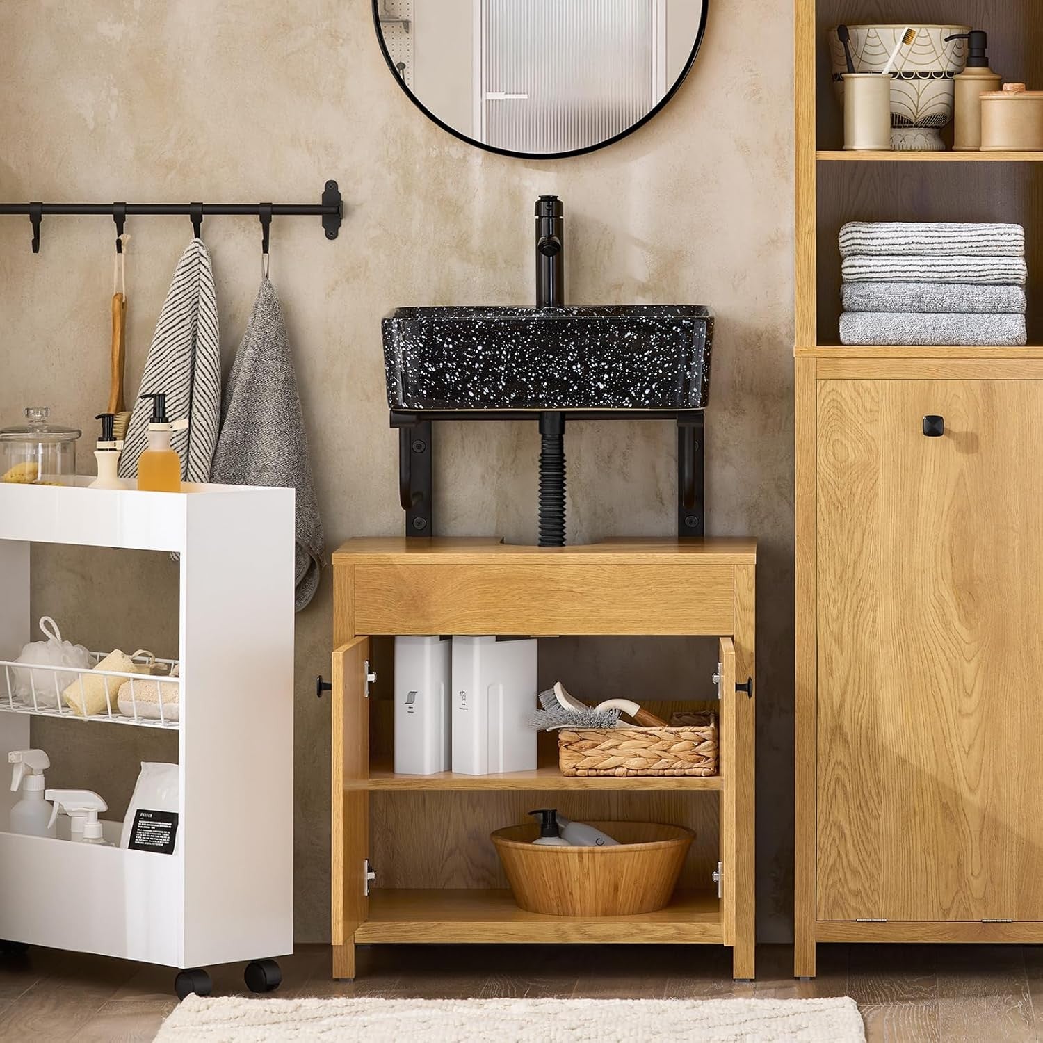 Light Oak Bathroom Vanity Cabinet 60cm Under Sink Storage Unit with Double Doors