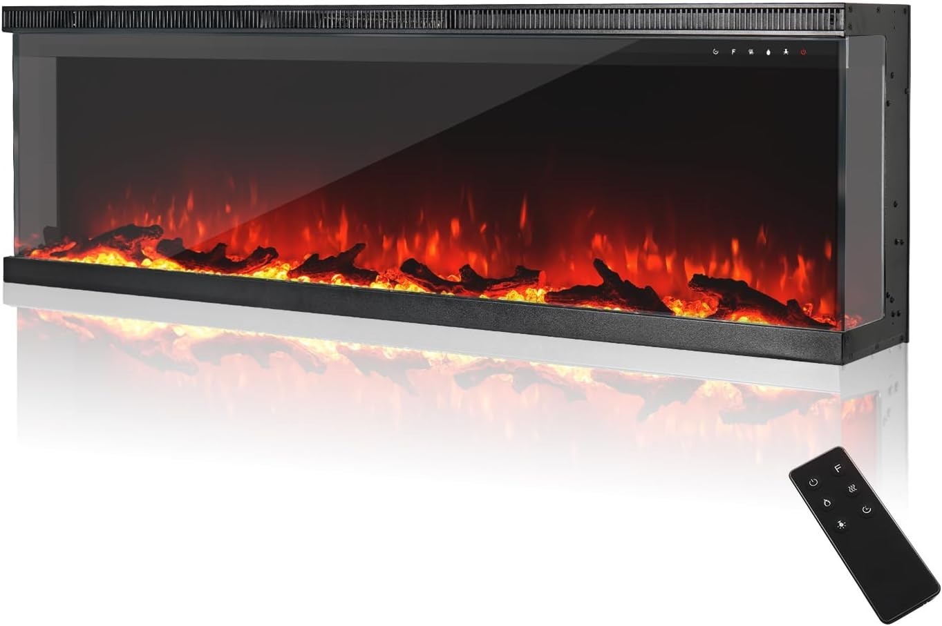 60" 3-Sided Electric Fireplace Wall Mount Freestanding 9-Color Flame Heater