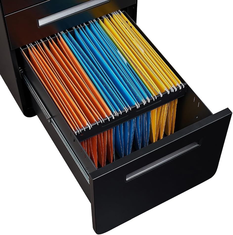 Black 3 Drawer Lockable Mobile File Cabinet 51x40x63.5cm