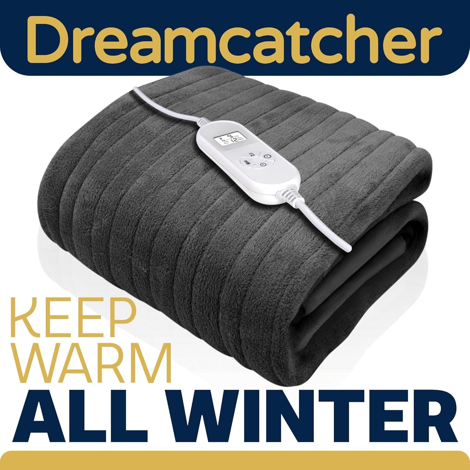 Electric Heated Throw Blanket 160x120cm Fleece 9 Heat Timer Washable Grey