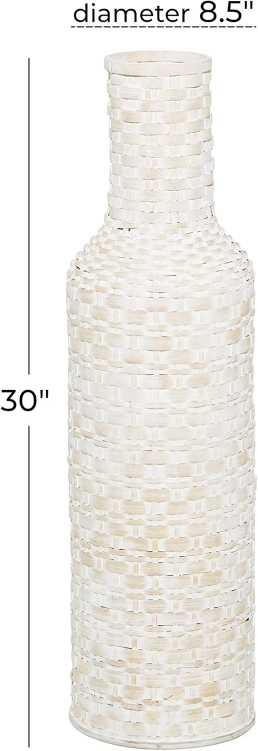 Tall Bamboo Floor Vase White Woven Cylinder Modern Home Decor 76cm