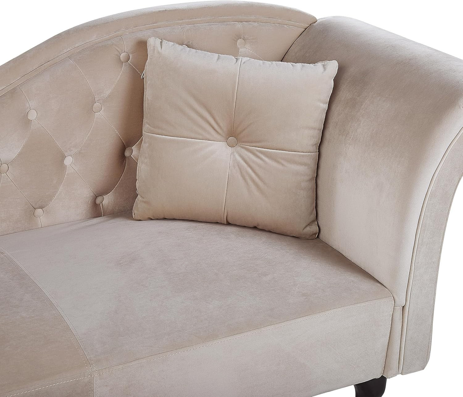 Vintage Beige Velvet Right Hand Chaise Lounge Tufted Chesterfield Sofa 188cm