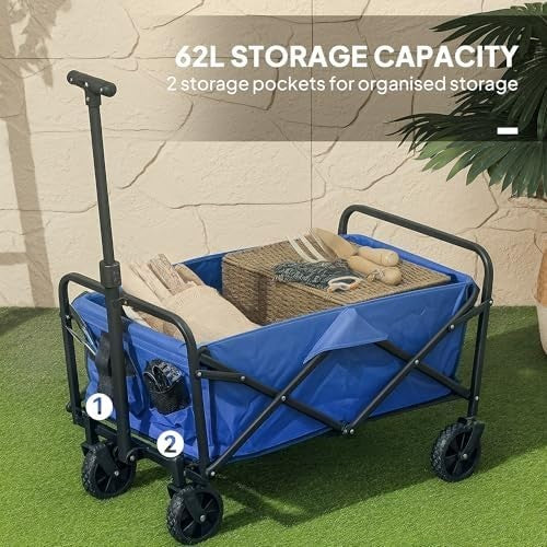 62L Folding Festival Trolley Wagon 120kg Garden Beach Cart Adjustable Handle