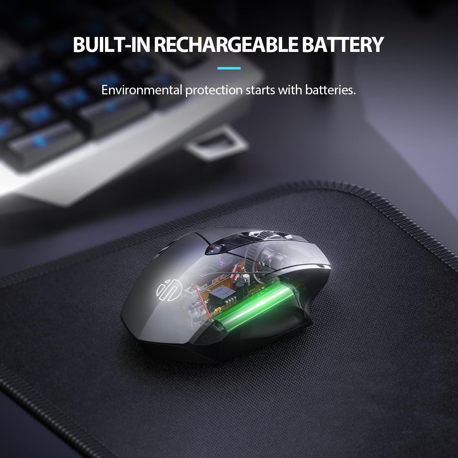 Rechargeable Silent Wireless Mouse 2400DPI Ergonomic USB PC Laptop Grey