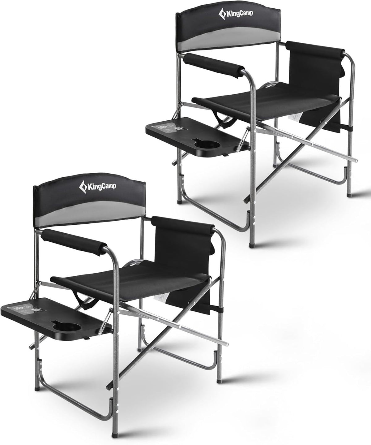 2x Heavy Duty Folding Directors Chairs 400LB W/ Side Table Pockets Grey