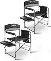 2x Heavy Duty Folding Directors Chairs 400LB W/ Side Table Pockets Grey