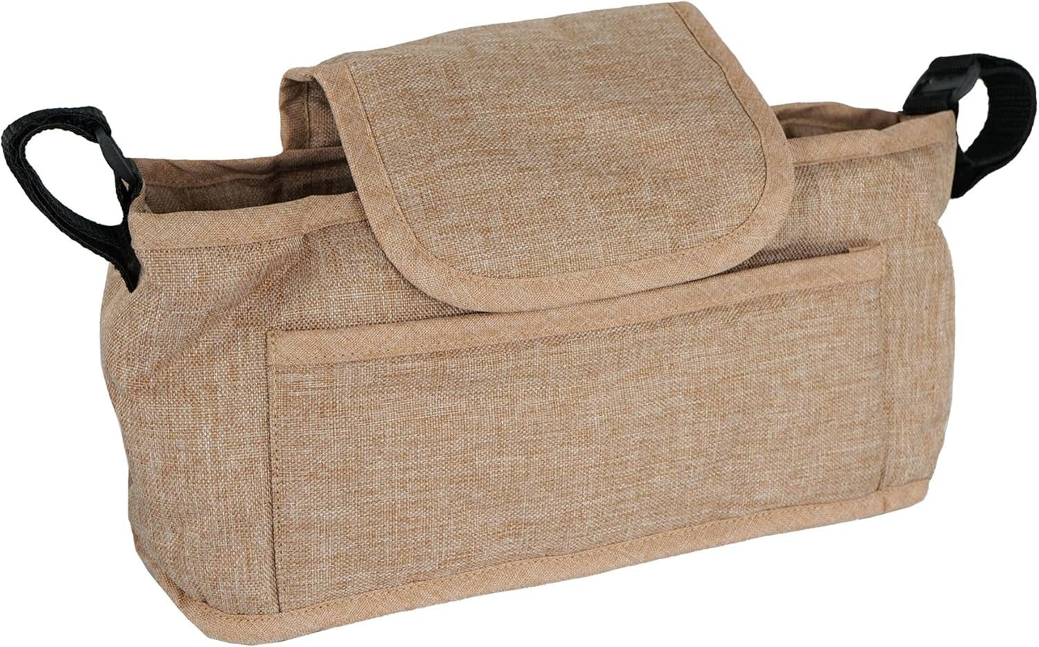 Beige Pet Stroller Pushchair with Navy Caddy Bag Foldable 15kg Travel