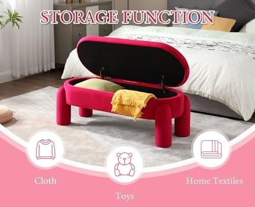 Red Velvet Upholstered Storage Bench Modern Bedroom Window Seat Seat