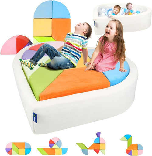 Heart-Shaped Kids Play Sofa with Built-in Ball Pit – Modular Puzzle Couch