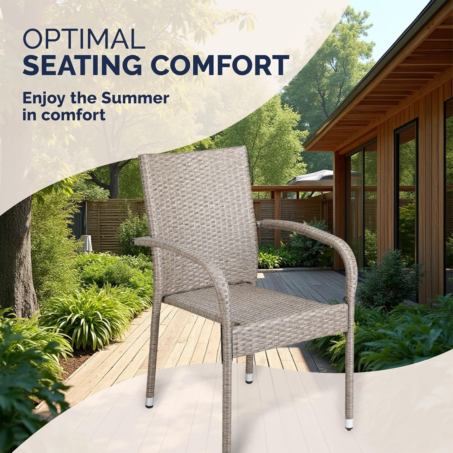 4pc Stackable Rattan Garden Chairs Cream Patio Balcony Outdoor Armchair Set