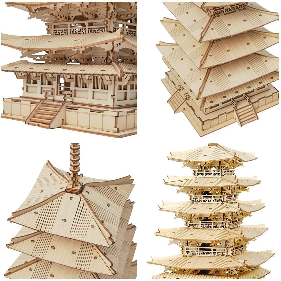 5-Story Wooden Pagoda 3D Puzzle DIY Model Kit - Fun & Educational Gift