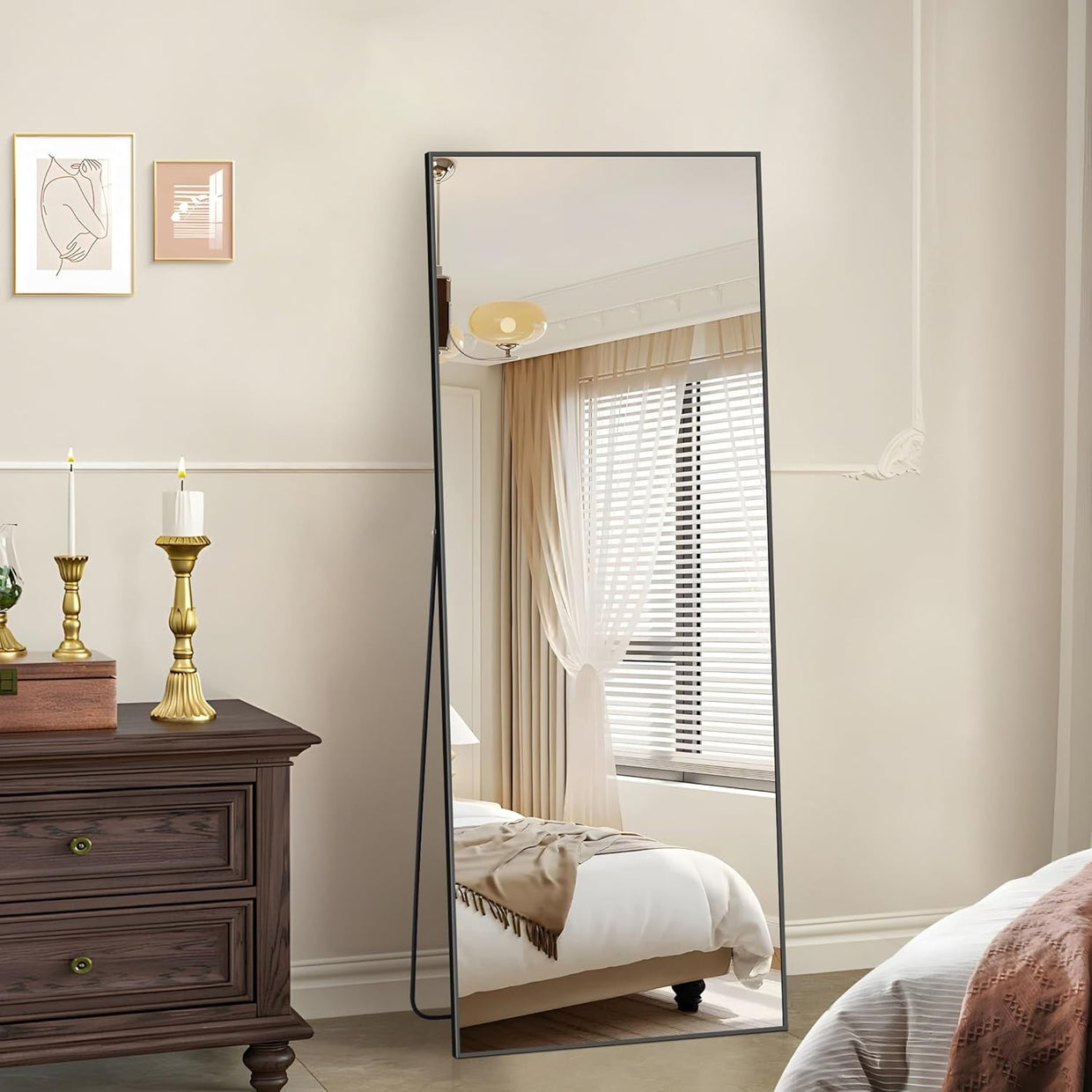Full Length Wall Mirror 165x60cm Slim Frame Free Standing Stylish - Kwikley