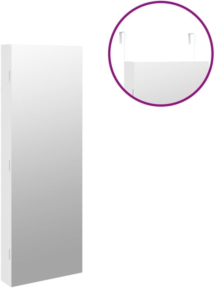 Tall LED Wall Jewelry Cabinet Frameless Mirror Lockable Storage White