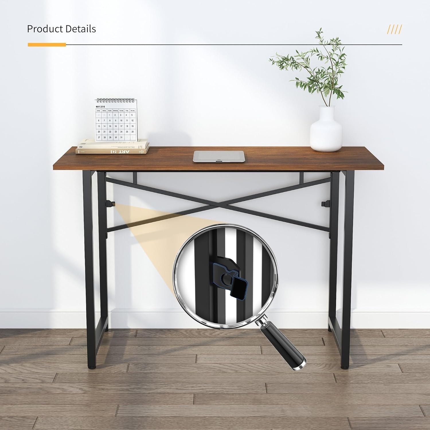 Folding Desk 120cm Mahogany No Assembly Home Office Computer Table