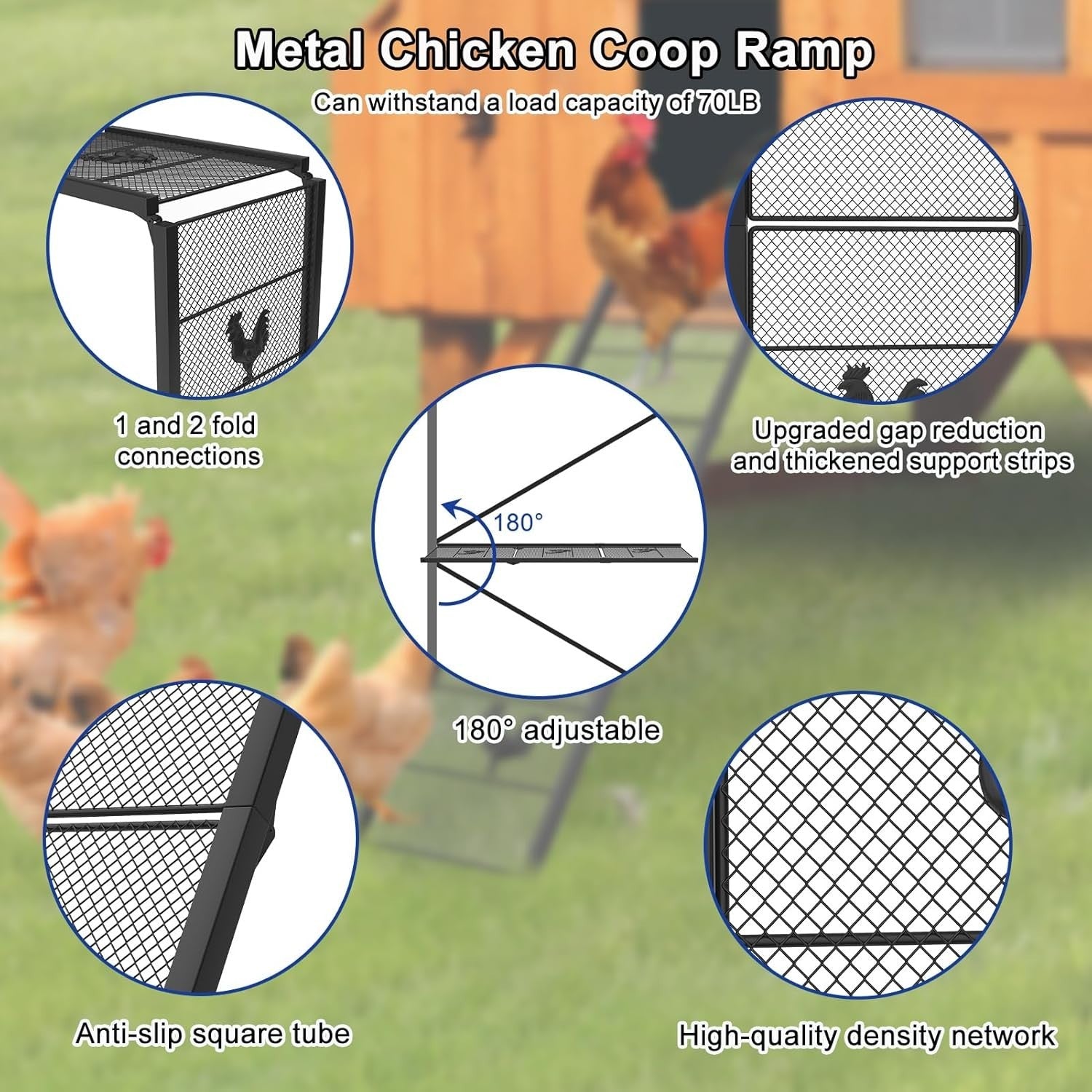 Metal Chicken Coop Ramp Adjustable Non Slip 39in