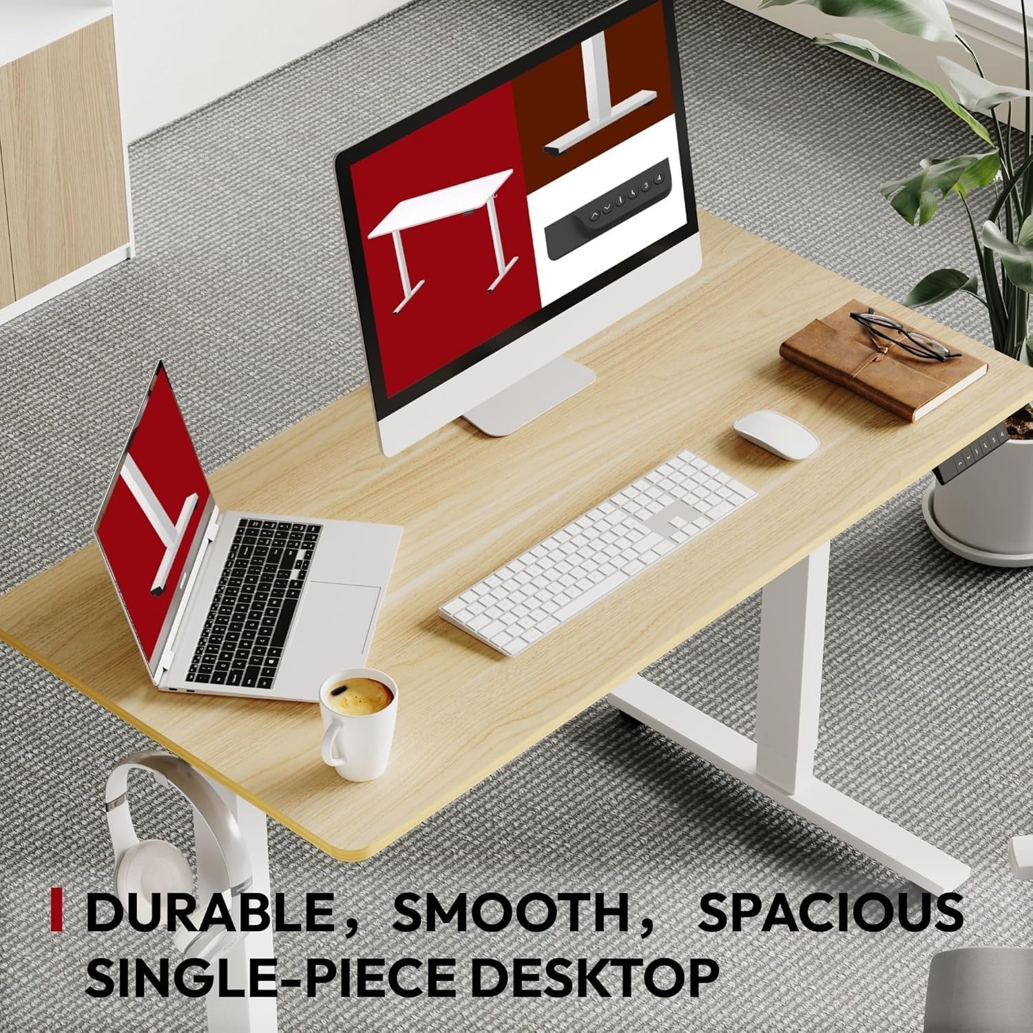 Electric Standing Desk 110x54cm Adjustable Sit Stand Table w/ Memory & Hooks